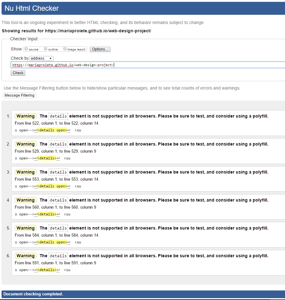 screen capture from Home Page Html Checker